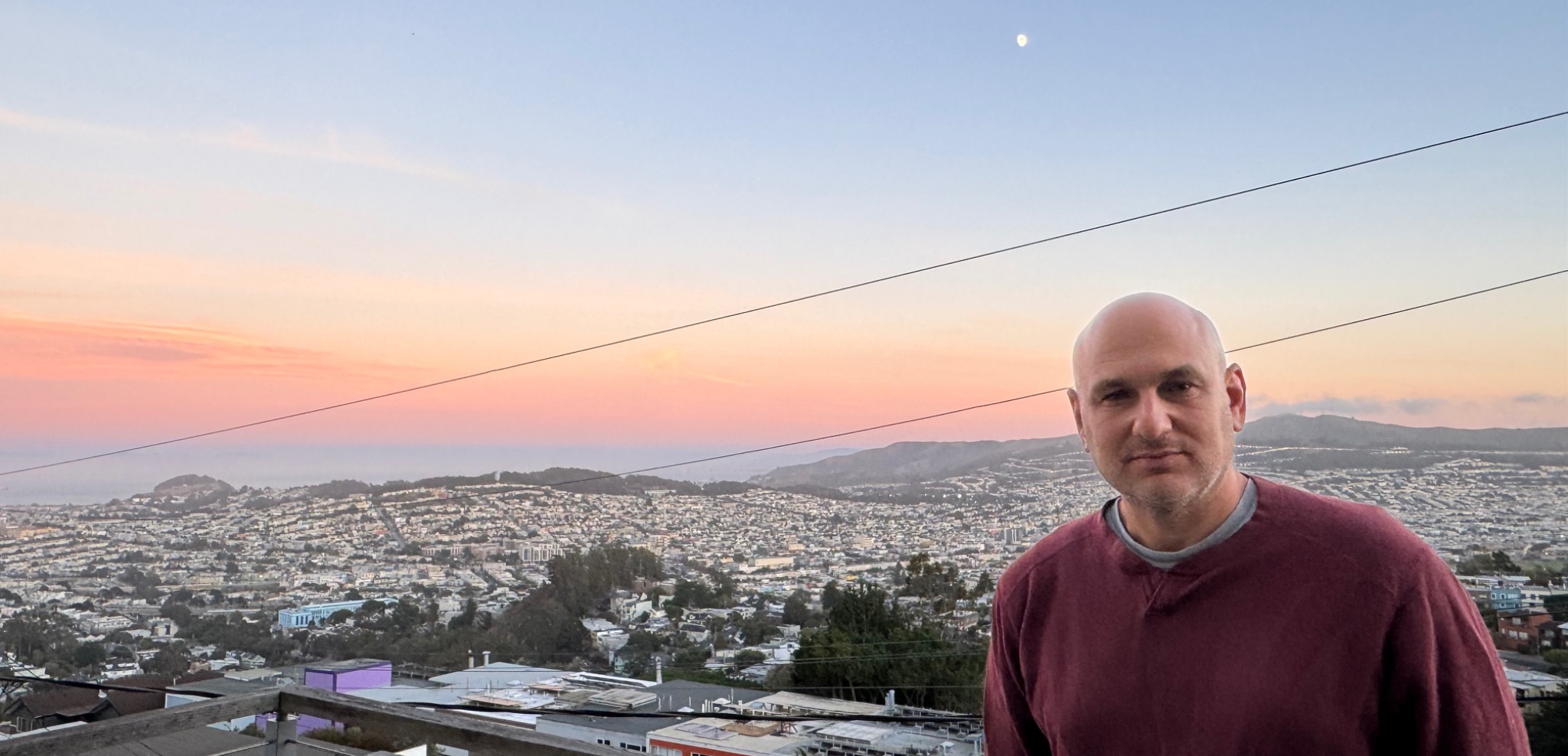 Elliot Kirschner overlooking San Francisco at sunset